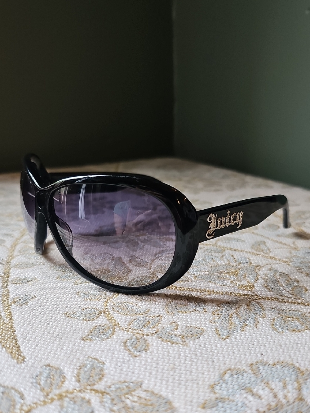 Juicy Couture Y2K Vintage Black Sunglasses with Heart Cutout Frames